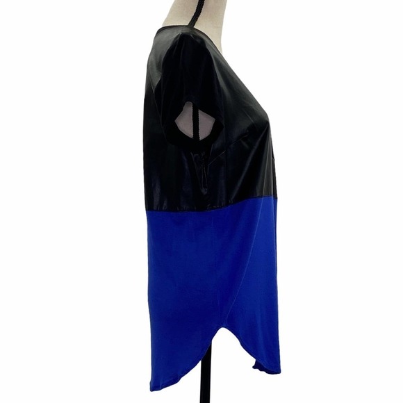 ARDEN B Color Block Black Faux Leather Blouse L - Picture 5 of 9